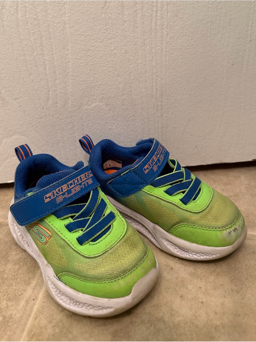 Skechers Kids Neon Green and Royal Blue Light-Up Sneakers